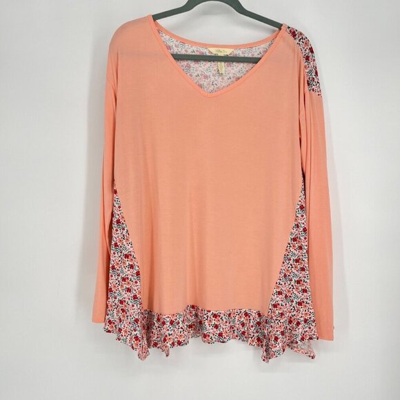 Matilda Jane Sing it Out Floral Print Casual Top Size Small Ruffle Hem Pink - Picture 2 of 9